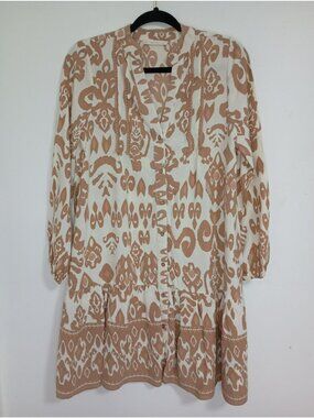 Salty Lemon Mini Dress Boho Button-Down Ikat Print Long-Sleeve Size Small